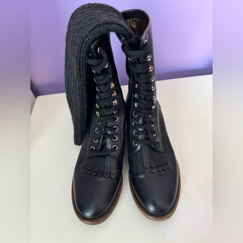 Chanel combat lace up knit sock boots size 38 - Picture 13 of 16
